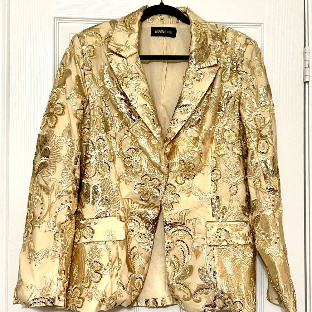 Fashion Nova Gold Floral Blazer and pant set